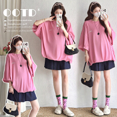 批发实拍<b class='q'>夏</b>季新品2026时尚潮流休闲宽松减龄圆领气质T孕妇中长款T恤