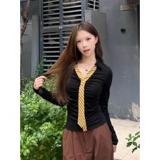 批发人棉270克 黑色polo领内搭<b class='q'>打底衫</b>女韩系修身<b class='q'>长袖</b>t恤上衣