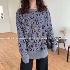 批发<b class='q'>森女</b>韩版ins早秋2025秋季新款豹纹拼色百搭复古套头长袖毛衣女潮