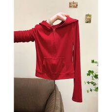 批发【原版质量】冷淡系小个子开衫拉链口袋连帽<b class='q'>外套</b>女秋季