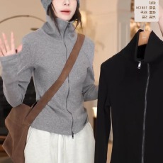 批发原版做法43人棉34涤19锦纶4氨纶双拉链高领开衫卫衣女百搭外