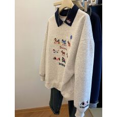 批发【华棉复合牛奶丝】大码女装刺绣polo翻领卫衣女假两件上衣