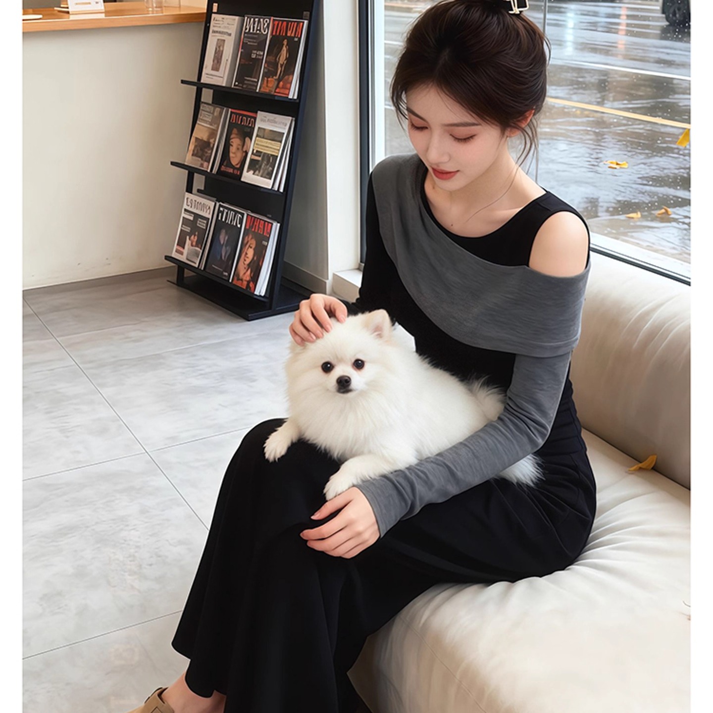 MY14598# 时髦圆领拼接撞色长袖T恤女装今年流行爆款显瘦假两件打底衫上衣女裝貨源服裝批發