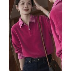 批发纯棉华棉薄/厚 拼接<b class='q'>衬衫</b>Polo领撞色休闲假两件卫衣