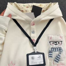 批发纯棉华棉复银狐绒 刺绣小熊有绣围巾 配挂牌 星星纽扣