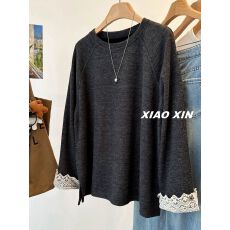 批发德绒复真超 特<b class='q'>大码</b>300斤蕾丝花边袖宽松加绒卫衣<b class='q'>女</b>T恤上衣