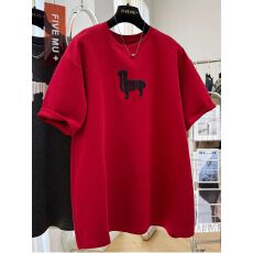 批发【德绒】特<b class='q'>大码</b>300斤2026早春款韩系重工植绒磨毛短袖T恤女