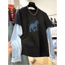 批发【德绒】特<b class='q'>大码</b>300斤2026春装卡通印花拼接假两件长袖T恤女