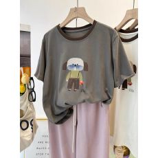 纯棉特大码纯棉300斤撞色卡通狗春夏印花短袖T恤女