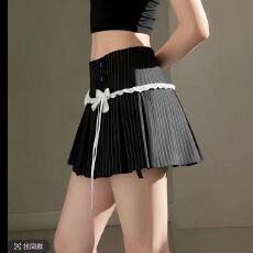 批发休闲辣妹条纹西装百褶裙女春秋2026复古性感低腰显瘦半身迷你短裙