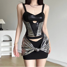 批发夏季性感<b class='q'>套装</b>甜辣妹镂空吊带背心女修身设计感小众包臀短裙两件套