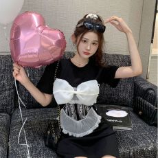 批发<b class='q'>蝴蝶结</b><b class='q'>连衣裙</b>女夏季收腰显瘦设计感可甜可盐别致独特短裙子小黑裙