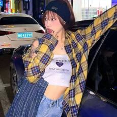 批发<b class='q'>韩版</b>小众格子衬衫女设计感别致<b class='q'>长袖</b>衬衣外套女士早秋新款法式上衣