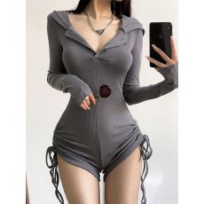 批发美式辣妹连帽休闲连体<b class='q'>裤</b><b class='q'>显瘦</b>外穿健身服修身高腰长袖瑜伽连体衣女