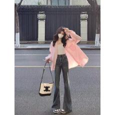 批发2026新款蓝白撞色条纹衬衫女装春秋季日系宽松长袖叠穿衬衣外套