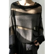 批发韩系网纱拼接镂空<b class='q'>针织衫</b>女春秋独特别致设计感慵懒风宽松上衣