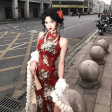 批发红色<b class='q'>改良</b><b class='q'>旗袍</b>女新中式国风女装2026新款高级感纯性感连衣裙