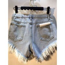 批发欧洲站2026夏<b class='q'>装</b><b class='q'>新款</b>拼接钩花蕾丝花边高腰显瘦毛边牛仔短<b class='q'>裤</b>热<b class='q'>裤</b>女