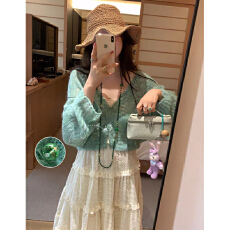 批发韩系穿搭早春上衣小香风镂空薄款毛衣开衫<b class='q'>外套女</b>小个子外搭针织衫