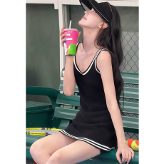 批发夏季新款休闲<b class='q'>运动</b>针织修身显瘦简约百搭无袖<b class='q'>连衣裙</b>背心裙女