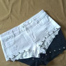 夏季新款钉珠花边牛仔短裤女低腰包臀性感超短裤显腿长热裤百搭潮