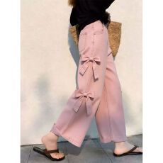 批发2026年高腰蝴蝶结阔腿裤<b class='q'>长裤</b>女新款宽松百搭休闲通勤直筒显瘦裤子