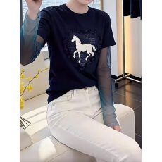 批发大码<b class='q'>女装</b>印花网纱拼接长袖t恤假两件夏季新款设计感修身显瘦上衣