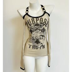 批发美式辣妹涉谷纯棉印花长袖上衣一字肩露背秋季设计T恤显瘦