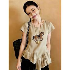 批发大码不规则设计简约卡其色上衣女2026年夏季新款轻奢百搭小众衬衣