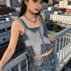 2026韩系新款美式毛边牛仔无袖吊带背心外穿百搭辣妹风