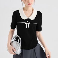 批发纯棉2026夏季新款女士 短袖上衣时尚百搭翻领<b class='q'>甜美</b>宽