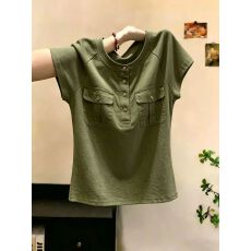 批发<b class='q'>外贸出口</b>胖mm女装正肩圆领短袖T恤夏韩版大码设计感小众绿色上衣