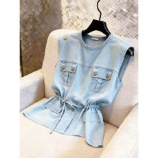 批发韩系慵懒风浅蓝<b class='q'>牛仔</b><b class='q'>马甲</b><b class='q'>背心</b>女夏薄款宽松百搭外穿坎肩无袖上衣潮