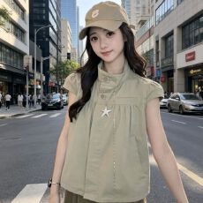 批发复古翻领夏季新款短款衬衣小衫显瘦宽松百搭可爱短袖衬衫上衣