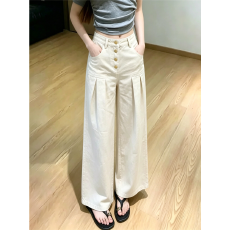 批发美式复古米白色高腰阔腿<b class='q'>裤</b><b class='q'>女士</b>夏季薄款<b class='q'>宽松</b>显瘦垂感拖地牛仔<b class='q'>裤</b>
