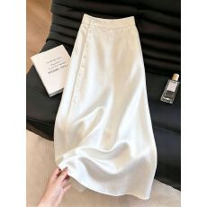批发简约风白色洋气排扣半身裙女2026年夏季流行新款日常<b class='q'>通勤</b>A字裙子