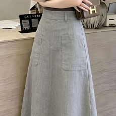 批发灰色韩系简约<b class='q'>半身裙</b>女2026夏季新款高腰显瘦通勤时尚百搭气质长裙