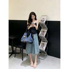 批发法式复古休闲不规则牛仔裙女高腰显瘦设计感小众中<b class='q'>长款</b>A字<b class='q'>半身裙</b>