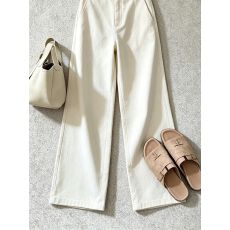 批发卡其色休闲直筒裤女夏季新款双扣腰头设计感小众宽松显瘦阔腿<b class='q'>长裤</b>