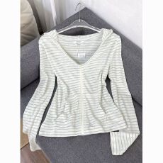 批发韩系蓝色条纹连帽<b class='q'>长袖</b>拉链防晒罩衫女夏季高级感显瘦外套上衣