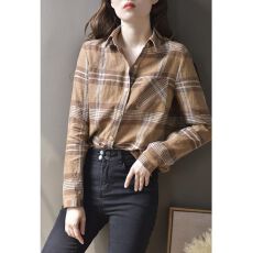 批发亚麻上衣<b class='q'>格子</b><b class='q'>衬衫女</b>长袖春秋复古新款英伦风宽松时髦腔调衬衣