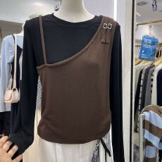 批发秋冬保暖打底衫<b class='q'>女</b>德绒<b class='q'>大码</b>小众设计感假两件长袖T恤200斤胖MM上衣