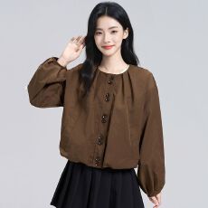 批发短款花苞外套女2026春秋新款设计感小众宽松圆领夹克上衣