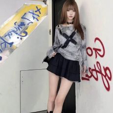 批发官图实价 春秋季废土<b class='q'>欧美</b>式辣妹破洞扎染抽绳长袖<b class='q'>t</b><b class='q'>恤</b><b class='q'>女</b>宽松上衣