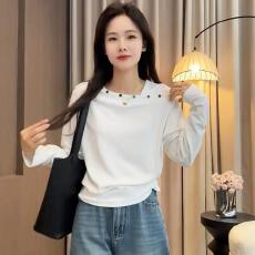 批发人棉260 设计感斜肩排扣长袖针织衫女26秋新款气质<b class='q'>黑色</b>百搭上衣
