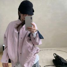 批发美式复古粉色夹克外套女早秋设计感小众宽松显瘦百搭<b class='q'>休闲</b>工装上衣