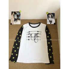 批发美式甜酷星星印花早秋新款拼色长袖插肩T恤女学院男女打底y2k上衣