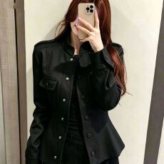 批发复古黑色立领麂皮外套女2026新款宽松设计感休闲立领秋冬夹克潮