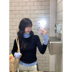 批发官图 260克随心裁莫代尔1*1 辣妹法式假两件高领外穿打底衫