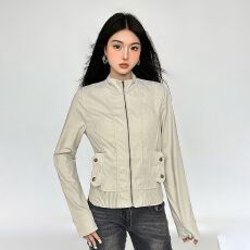 批发2026年秋季<b class='q'>新款</b>美式复古工装口袋拉链收腰夹克<b class='q'>外套</b>修身长袖上衣潮